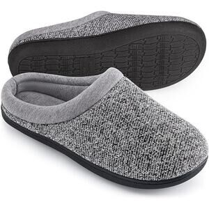 New HomeTop Womens Size 5/6 Gray Black Knit Memory Foam Comfort House Slippers